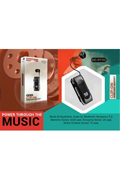 MEGATECH Mg-Bt102 Clıp-On Makaralı Digital Göstergeli Bluetooth Kablosuz Kula...