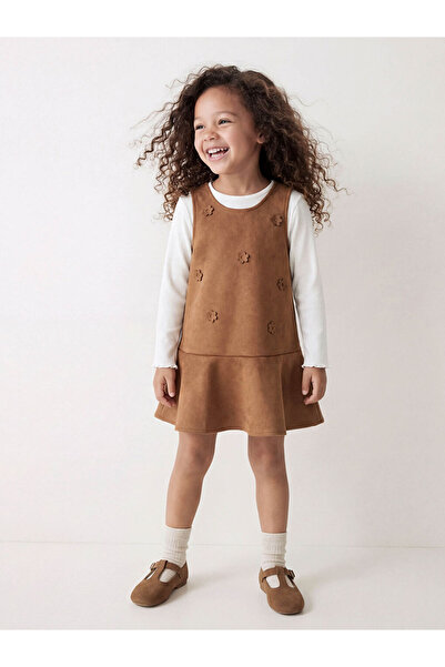 LC Waikiki LCW KidsKahverengi Rochie Gilet pentru fete și tricou cu mânecă lungă
