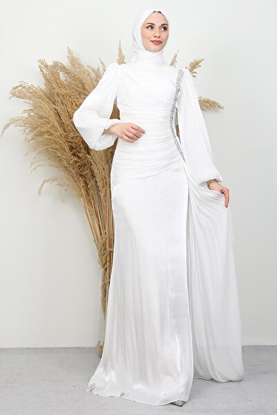 GİYZAMİLA Zer Stone Yoryo Evening Dress White