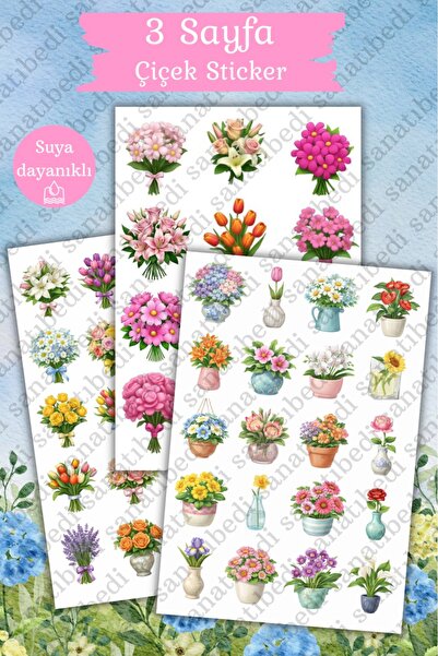 sanatıbedi 3-Pack Flower Bouquet Stickers - Waterproof Sticker Set for Agenda...