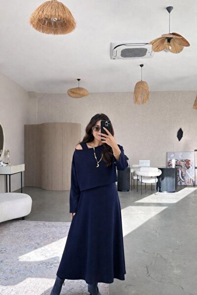 TUA MODA Tua Moda Women's Long Sleeve Blouse and Strap Dress Two-Piece Set