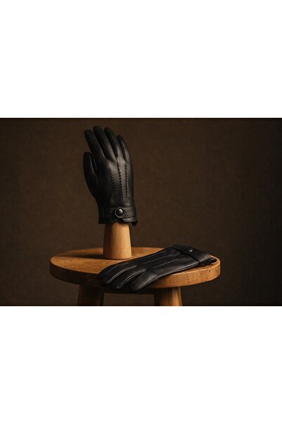maderivaleather Siyah Hakiki Deri Erkek Eldiven – Klasik Çıt Çıtlı Premium Kı...