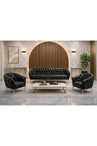 KIEZ Antrasit Gri Deri Gold Ayaklı Ofis Koltuk Takımı Misafir Bekleme Koltuğu...