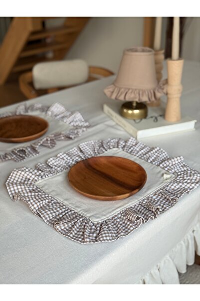 KaiAtelier 4-Piece Naturalxsienna Linen Rectangular Ruffle Detailed American ...