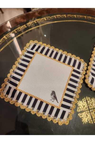 Runner Supla Home 1 adet GOLDEN WHİSPER kuş desenli el yapımı kahve sunum peç...