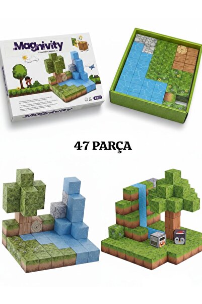 afreyz oyuncak Manyetik Yapı Blokları Minecraft Mıknatıslı 47 Parça Blok Parç...