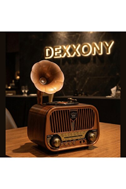 Dexxony Ahşap Gramofon Görünümlü Nostaljik Radyo & Bluetooth Hoparlör USB SD ...