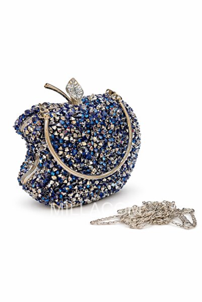 Millacom Stone-Embellished Apple Shape Evening Dress Bag with Metal Handle an...