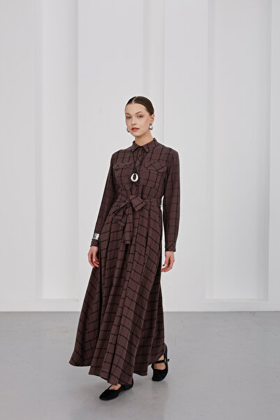 Eleganza Divina Çizgili ekose elbise