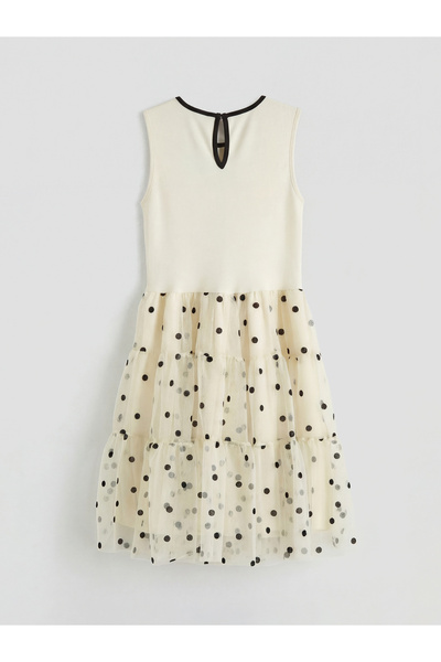 LC Waikiki فستان تول بناتي منقط برقبة دائرية من إكرو