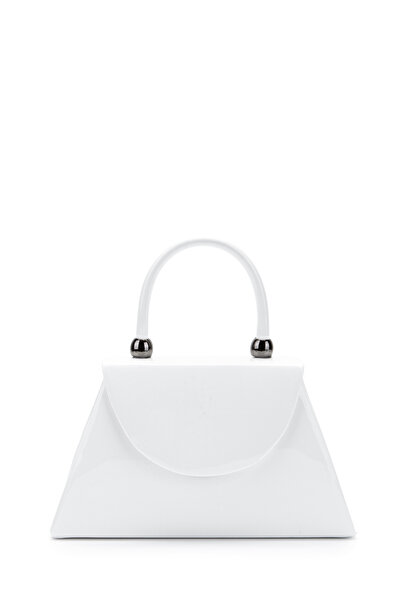 minebag Asymmetrical Design Sasha Handbag White Patent Leather