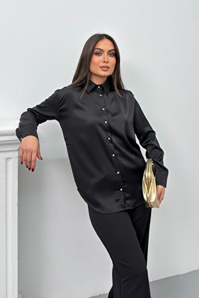 spirituel Women Shirt Satin Stylish Gold Button Long Sleeve Off Shoulder Shirt