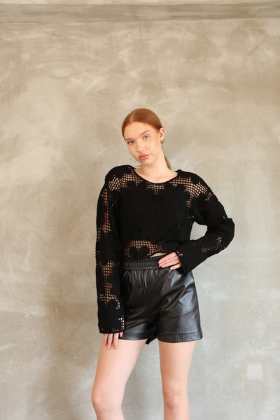 DM DİLAN MODA Women's Crochet Standard Size Flower-Patterned Blouse