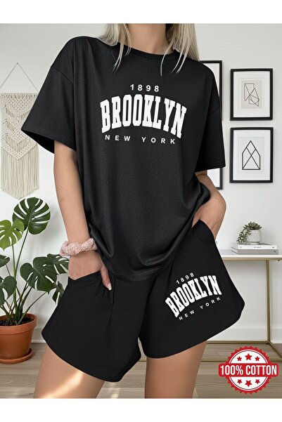 macklin Unisex Brooklyn 1898 Printed Special Design Oversize T-Shirt and Shor...