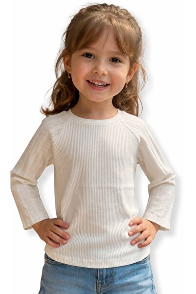 İrem Çocuk Giyim Girl's Ribbed Fabric Lycra Plain Ecru Color Badi