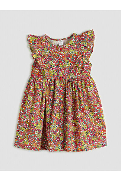 LC Waikiki Φόρεμα για κορίτσια με βολάν σε χρώμα εκρού Με φλοράλ μοτίβο