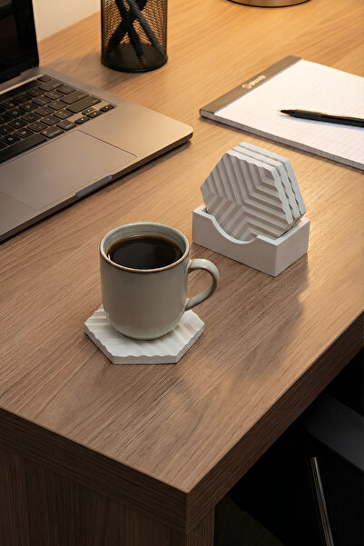 Elizovi Home Set of 4 Geometric Patterned Coasters and Stand |   Modern Table...