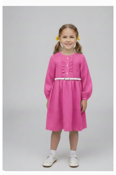 ARBİ kids Girl's Belted Buttoned Long-Sleeved Dress for Eid