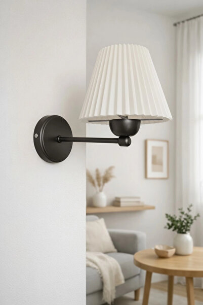 Bubihome Siyah Metal Duvar Apliği Pileli Başlıklı Elektrikli Modern İskandina...