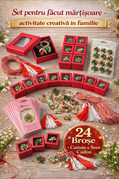 OEM DIY martisora ​​set 24 brooches, individual boxes and string, March 1 gif...