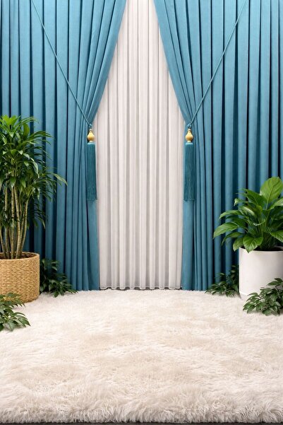 PerdeSelma ADAFON Petrol Yeşili, 1/3 Sık Pileli Tasarım Fon Perde ( TEK KANAT )