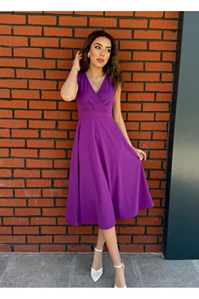 Generic Brand Women's Imported Crepe Fabric Double Breasted Collar Skirt Flar...