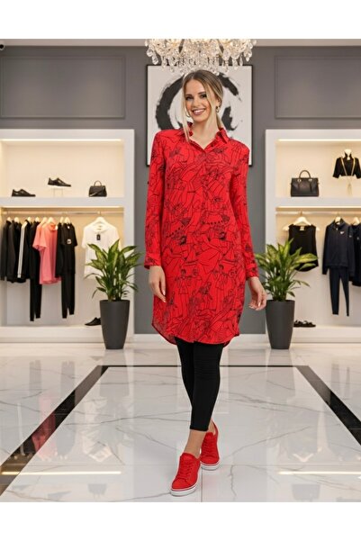 Polologin Butik Red and Black Human Figure Viscose Shirt