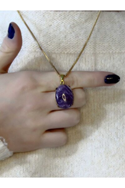 esha Natural Stone Amethyst Natural Stone Women's Antique Necklace Euk36Amt