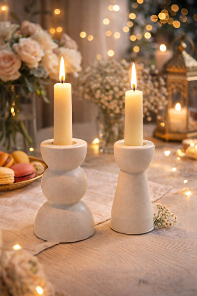 Sisay Home Minimal Taş Tozu Şamdan Seti – Modern & El Yapımı Dekor (2’li Set)