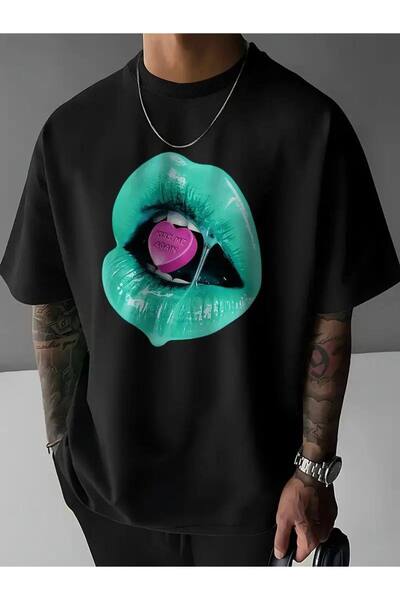 CLASSY.MODA Unisex Black Color Oversize Printed T-Shirt Streetwear Comfortabl...