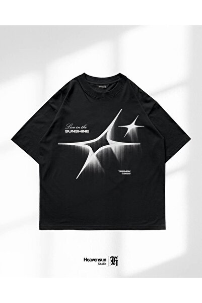 CLASSY.MODA تي شيرت مطبوع كبير الحجم باللون الأسود للجنسين، ملابس الشارع، تصم...