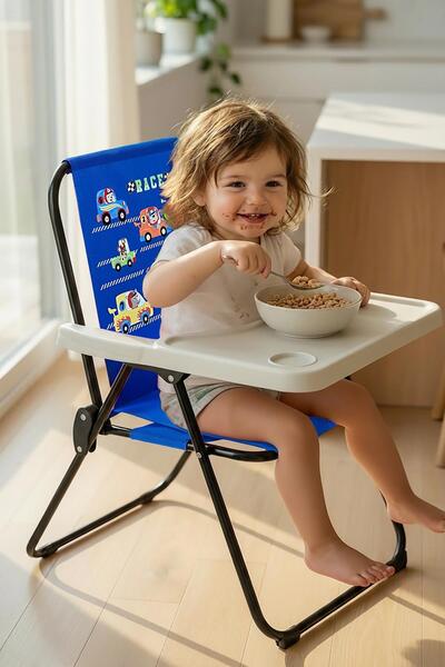 Exent Kids 2–6 Yaş, RACE CAR Katlanır Portatif Mama Sandalyesi, Tak-Çıkar Mas...