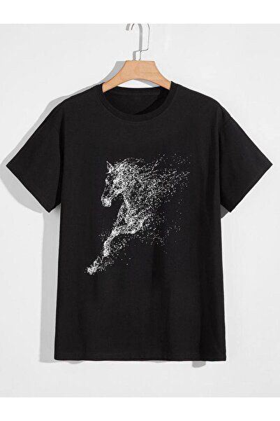 CLASSY.MODA Unisex Μαύρο Μπλουζάκι με στάμπα Oversize Streetwear Άνετη εφαρμο...