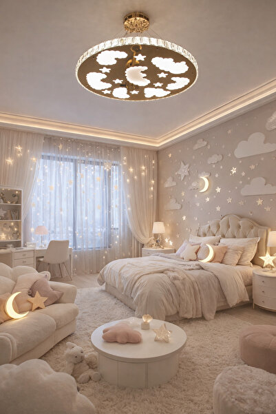 TREND 60LIK DREAM MOON GOLD GENÇ ODASI MODERN KRİSTAL FLEKSİ AVİZE