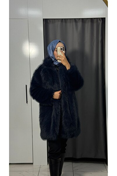 Sahra Tesettür Lüks görünümlü Kadın kürt kaban lacivert