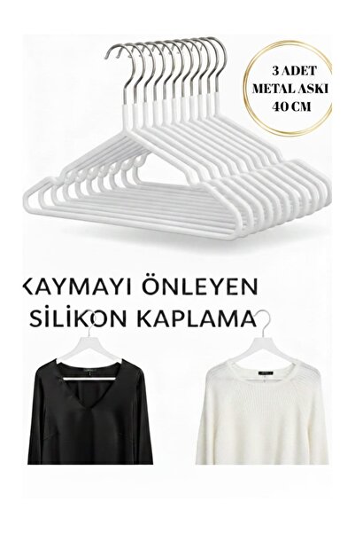 HZL HOME 3 Adet Silikon Kaplama Metal Elbise-Kıyafet Askısı Kaydırmaz Askı