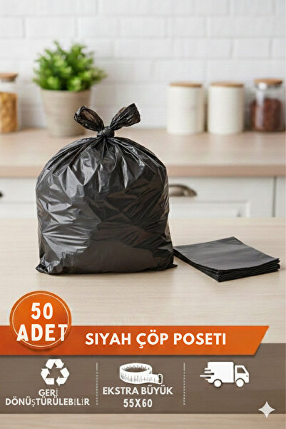GNRPACK ÇÖP POŞETİ BATTAL BOY 55x60 DAYANIKLI 5 rulo (50 Adet) kalın tip çöp ...