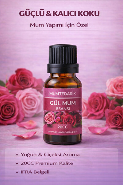 MUMTEDARİK Gül Kokulu Premium Mum Esansı 20 ml