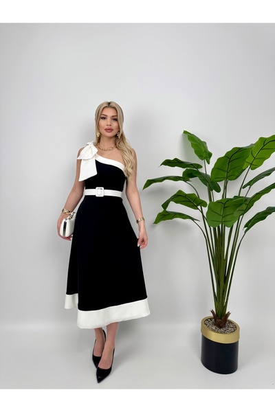 İZYA Ribbon Detailed Belted Dress for Special Occasions, Prom, Evening Gown