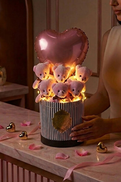 Livra Gift Rose Gold Kalp Balonlu Led Işıklı Pembe Peluş Ayıcık Buketi & Özel...