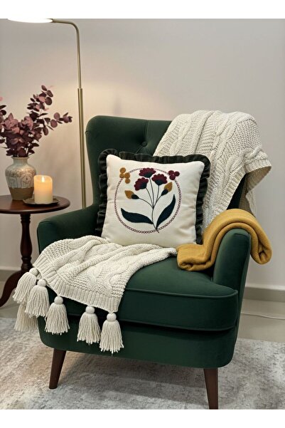 SEVMİŞ HOME Drawstring Punch Embroidered Cushion Cover with Hidden Zipper 43 ...