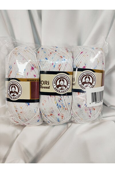 Ören Bayan FAVORİ TWEED Beyaz El Örgü İpi (3 Adet) - Renk: 100A