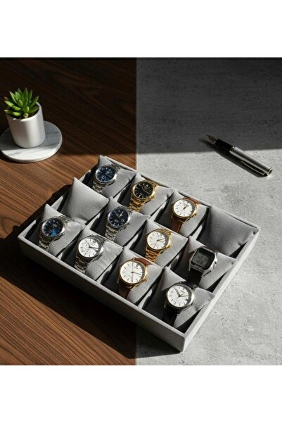 zyc 12-Compartment Wooden Baby Face Fabric Watch and Jewelry Stand - Organize...