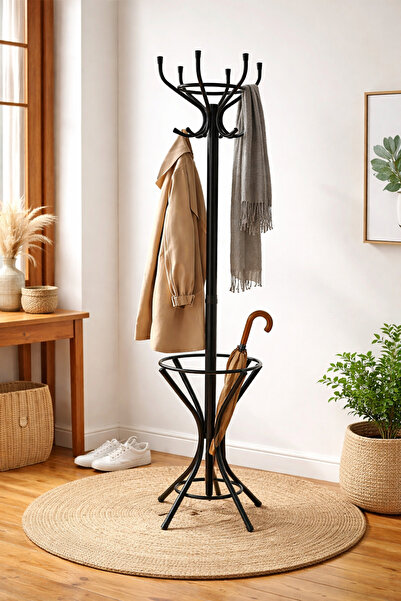 Trendmiz Modern Metal Portmanto Askılık 183 cm | Şemsiyelikli Ayaklı Elbise A...