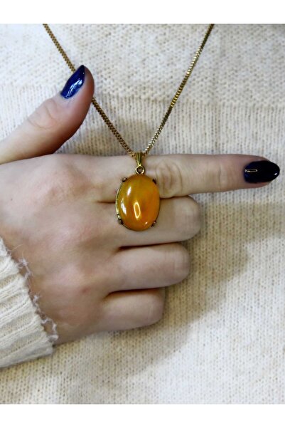 esha Natural Stone Yellow Agate Natural Stone Authentic Women's Necklace with...