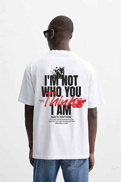 CLASSY.MODA Unisex Λευκό Υπερμεγέθη Μπλουζάκι με Στάμπα Άνετη Γραμμή Καθημερι...