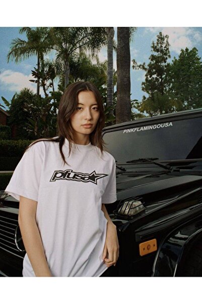 CLASSY.MODA Unisex Λευκό Υπερμεγέθη Μπλουζάκι με Στάμπα Άνετη Γραμμή Καθημερι...