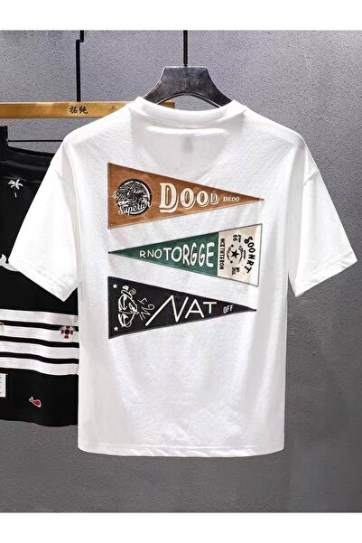 CLASSY.MODA Unisex Λευκό Υπερμεγέθη Μπλουζάκι με Στάμπα Άνετη Γραμμή Καθημερι...