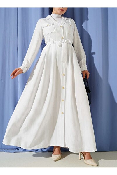 Burcia Thin Striped Buttoned Dress