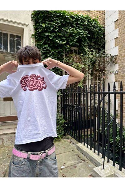 CLASSY.MODA Unisex Λευκό Υπερμεγέθη Μπλουζάκι με Στάμπα Άνετη Γραμμή Καθημερι...